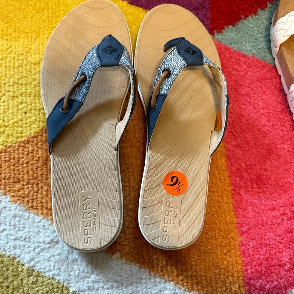 NEW Sperry Top Sider Flip Flops Blue 9.5